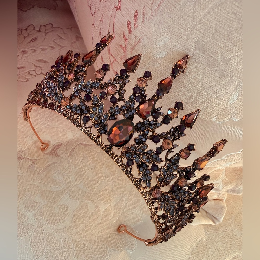 Elegant burgundy and blue Crystal Tiara/Crown